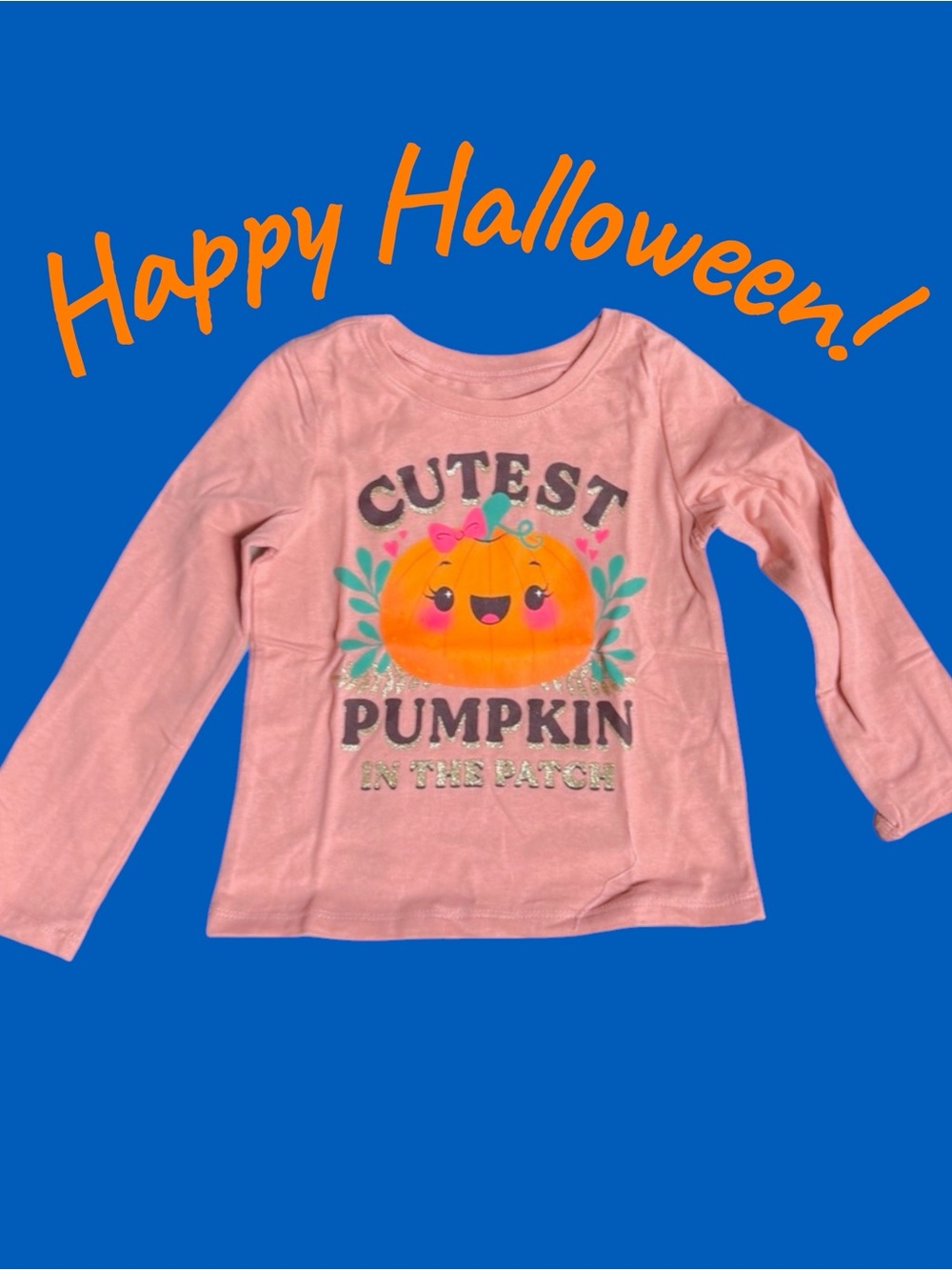 The children’s place size 2T t-shirt metallic pink pumpkin Halloween long sleeve